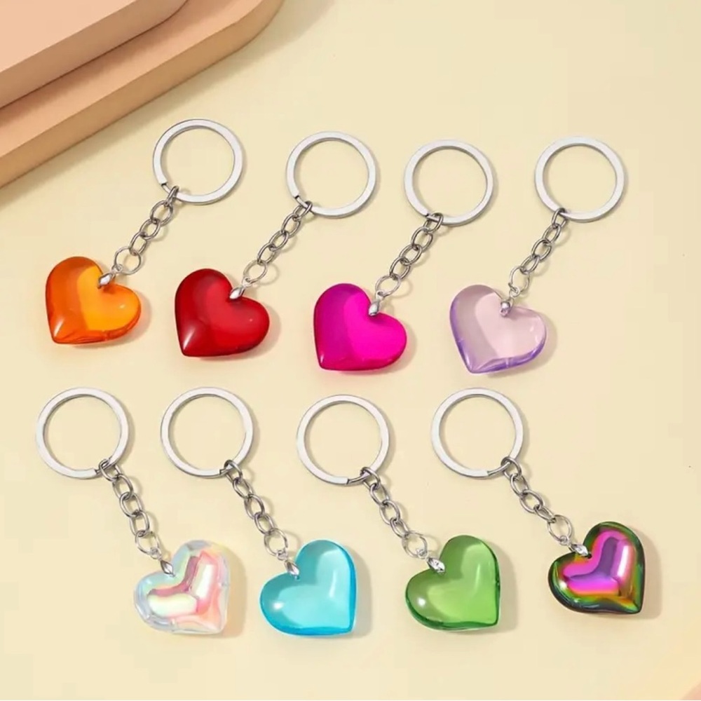 Holographic Heart Keychain with Metallic Ring - Picture 4 of 8
